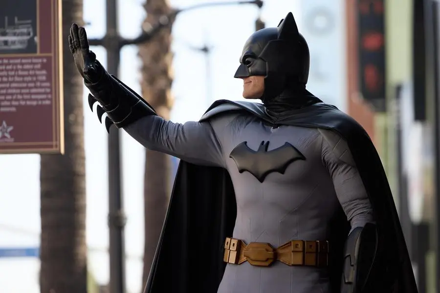 epa11627018 An actor posing as Batman character arrives for the unveiling of his Hollywood Walk of Fame star during a ceremony honoring the super hero in Los Angeles, California, USA, 26 September 2024. Batman is the 2,790th star on the Hollywood Walk of Fame, and the first super hero to receive a star. EPA/ALLISON DINNER , EPA