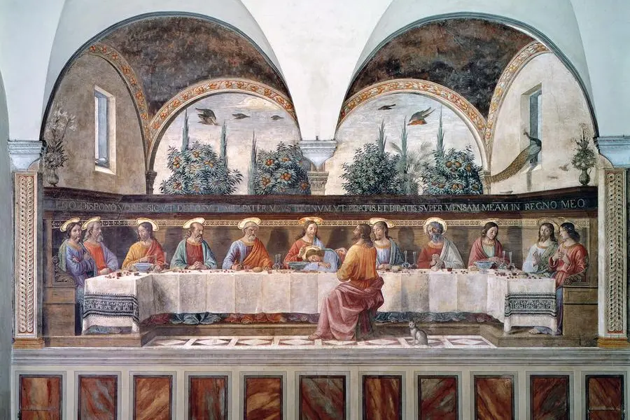 BAL43922 The Last Supper, 1480 (fresco) by Ghirlandaio, Domenico (1449-94); Museo di San Marco, Florence, Italy; (add.info.: by Domenico Ghirlandaio). , Bridgeman Images