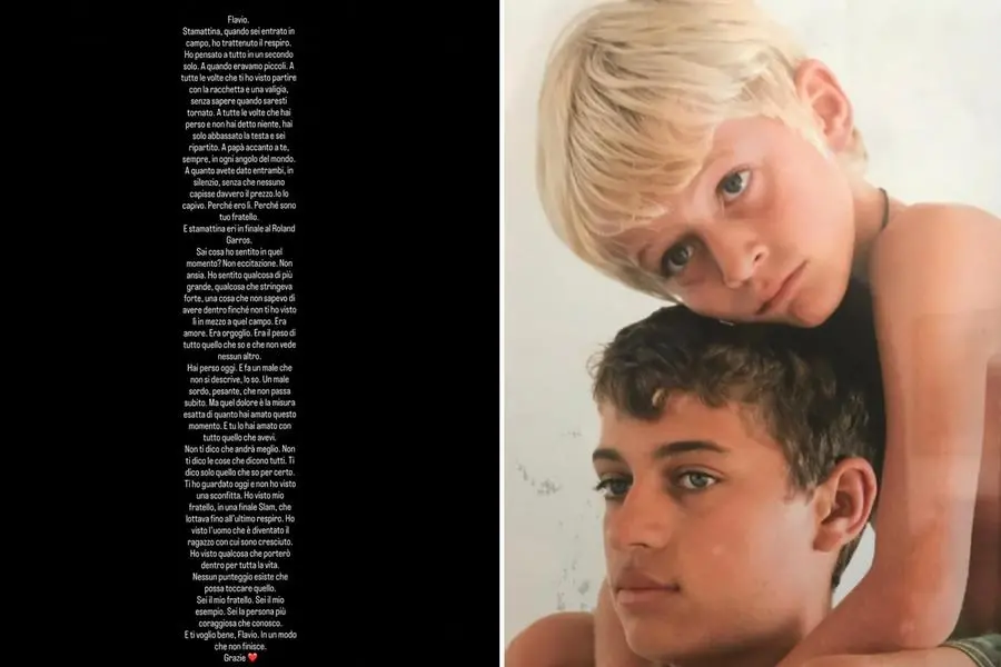 Flavio e Guglielmo Cobolli bambini nell\\'immagine postata su Instagram. , ANSA
