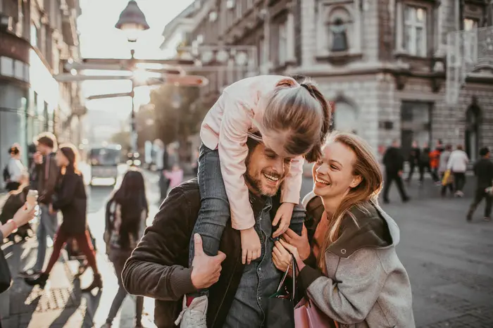 Close up of a young family shopping