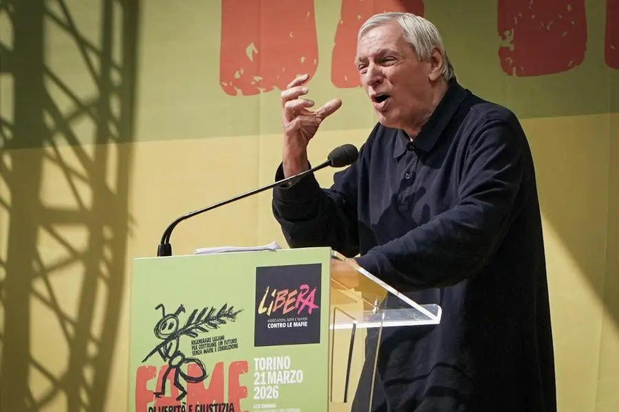 Don Luigi Ciotti durante la manifestazione della 31/a Giornata della Memoria e dell'Impegno in ricordo delle vittime innocenti delle mafie, promosso da Libera, Torino 21 marzo 2026.