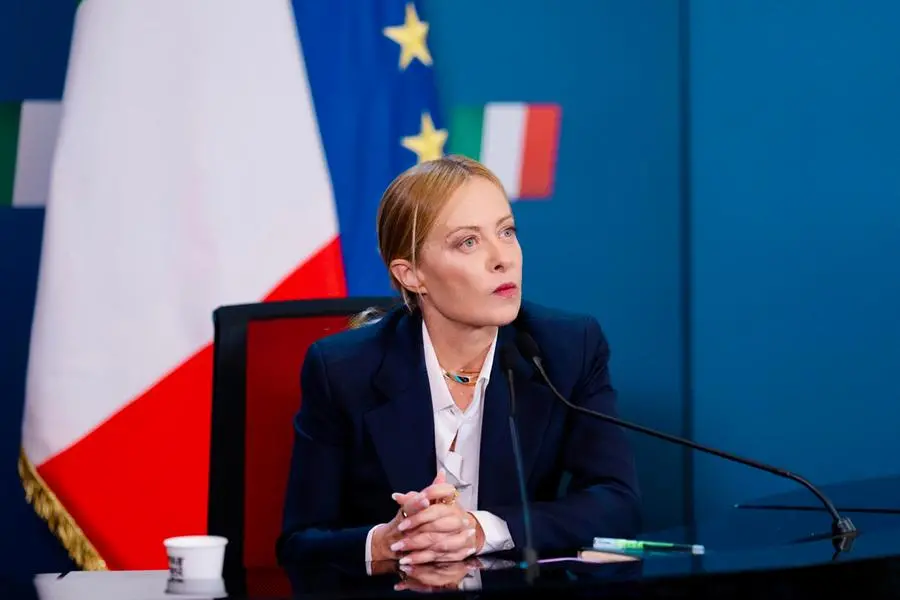 La presidente del Consiglio, Giorgia Meloni, partecipa in videocollegamento alla riunione dei leader della Coalizione dei volenterosi, svoltasi in concomitanza con il 35esimo anniversario dell\\'Indipendenza dell\\'Ucraina, Roma, 24 agosto 2026. , ANSA