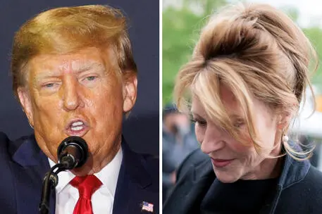 COMBO di Donald Trump e Jean Carroll. La giuria di New York ha condannato Donald Trump a pagare complessivamente 5 milioni di dollari alla scrittrice Jean Carroll per averla aggredita sessualmente e per averla poi diffamata. 9 maggio 2023. ANSA