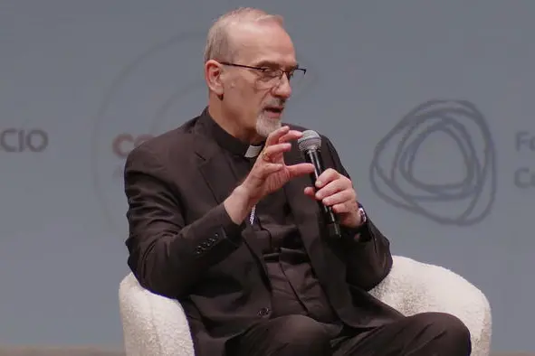 Il cardinale Pierbattista Pizzaballa, dialogando con il direttore di Limes, Lucio Caracciolo, raccontando la sua visita nella Striscia, della settimana scorsa, 30 giugno 2026 , ANSA