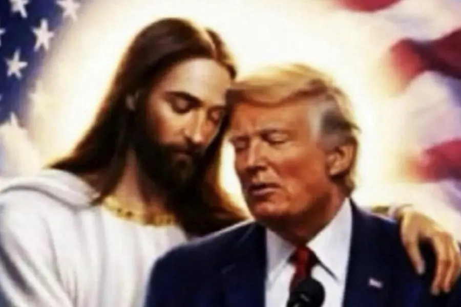 Il presidente degli Stati Uniti d\\'America Donald Trump pubblica un post con una foto che lo ritrae accanto a Ges\\u00F9, che lo abbraccia mentre lui poggia la sua testa su quella del messia, Roma, 15 Aprile 2026. TRUTH/THEREALDONALDTRUMP , ANSA