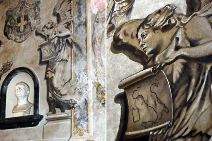 Il cherubino raffigurato in un affresco della chiesa di San Lorenzo in Lucina che somiglierebbe alla presidente del Consiglio Giorgia Meloni. , ANSA