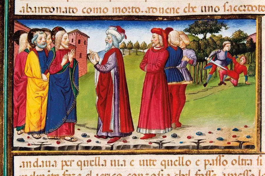 558832 A doctor of the law asks Jesus what to do to gain eternal life. Codex of Predis (1476). Italy.; (add.info.: A doctor of the law asks Jesus what to do to gain eternal life. Codex of Predis (1476). Royal Library. Turin. Italy.); Photo: Tarker. , Bridgeman Images