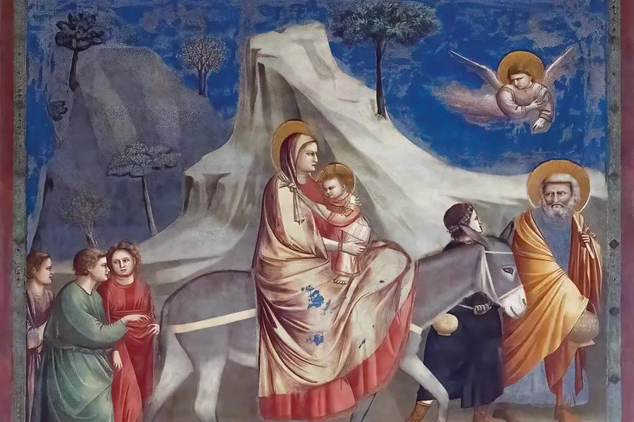 The flight to Egypt by Giotto in Scrovegni chapel, Padua , Peregrine