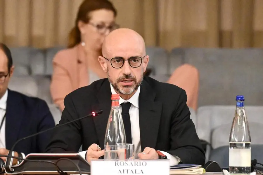 Rosario Aitala - Giudice, Primo Vice Presidente della Corte Penale Internazionale, L’Aia, durante l’evento collaterale del G7 a Presidenza italiana: ‘Spazio virtuale, le garanzie di giurisdizione nella resilienza e nella difesa della sicurezza nazionale’, presso la sede del ministero degli Esteri, Roma, 11 ottobre 2024. ANSA/ALESSANDRO DI MEO