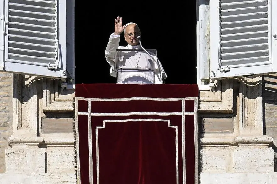 Pope Leo XIV leads his Sunday Angelus prayer from the window of his office overlooking Saint Peter's Square, Vatican City, 28 December 2025. ANSA/RICCARDO ANTIMIANI