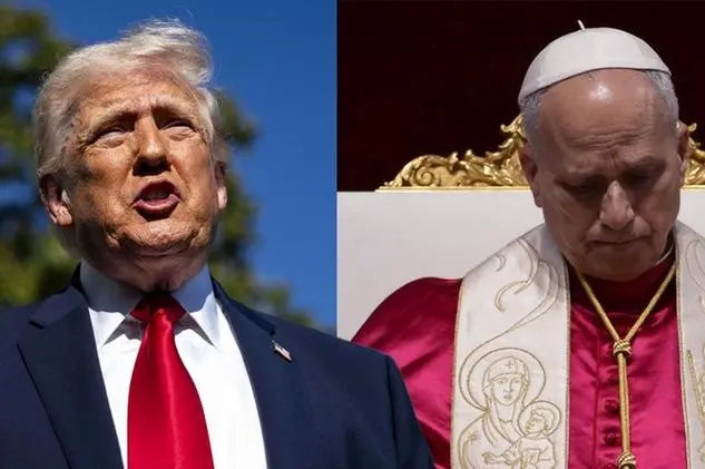 Il presidente americano Donald Trump e papa Leone XIV durante la veglia di preghiera per la pace dell\\'11 aprile scorso nella Basilica di San Pietro , ANSA