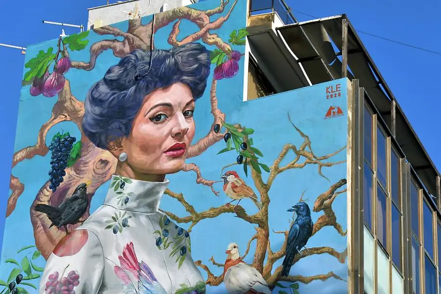 epa12700738 A towering street mural of Maria Callas in the center of Kalamata city, created by Greek visual artist Kleomenis Kostopoulos (KLE), in Peloponnese, Greece, 02 February 2026. This mural of Maria Callasas has been named the world's best for 2025 by the international platform Street Art Cities. EPA/NIKITAS KOTSIARIS