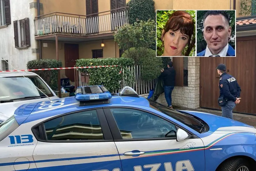 Una foto con le immagini tratte dai profili Facebook di Vincenzo Dongellini, 49 anni, e Valentina Sarto, 42 e del luogo del delitto: la loro abitazione a Bergamo , ANSA
