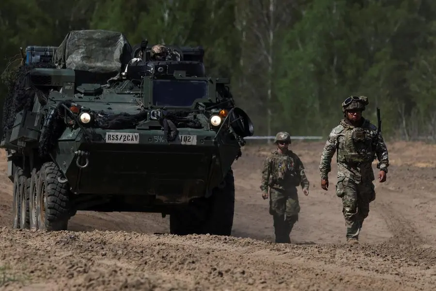Soldati Usa durante un\\'esercitazione sull\\'evacuazione rapida guidata dai droni in Polonia. , REUTERS