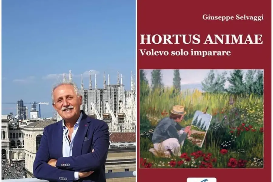 Giuseppe Selvaggi e, a destra, la copertina del suo ultimo libro Hortus animae