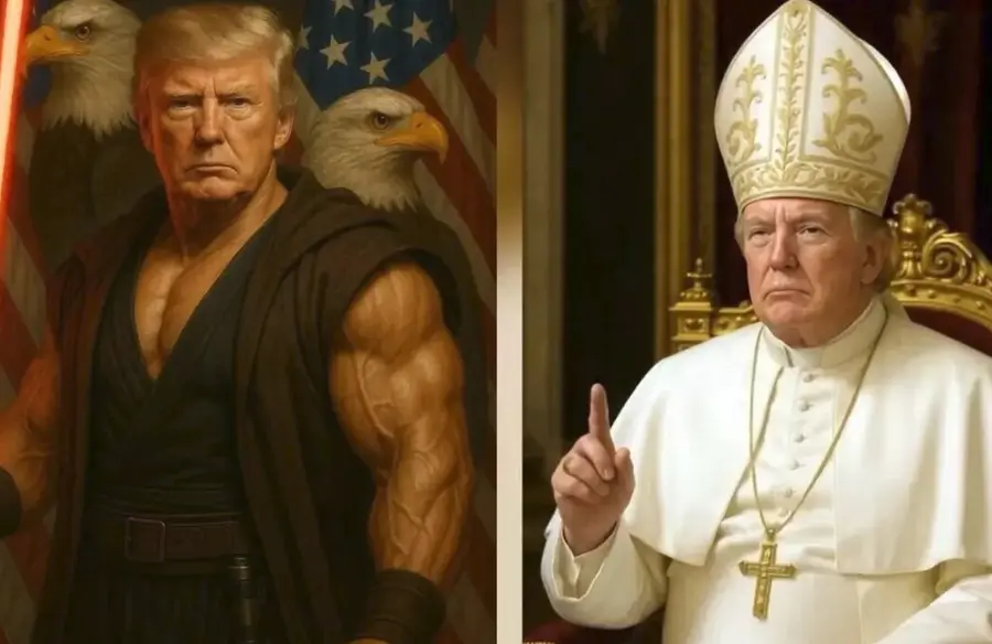 Ancora un esempio di slopaganda: Trump nei panni di guerriero e addirittura di pontefice.
