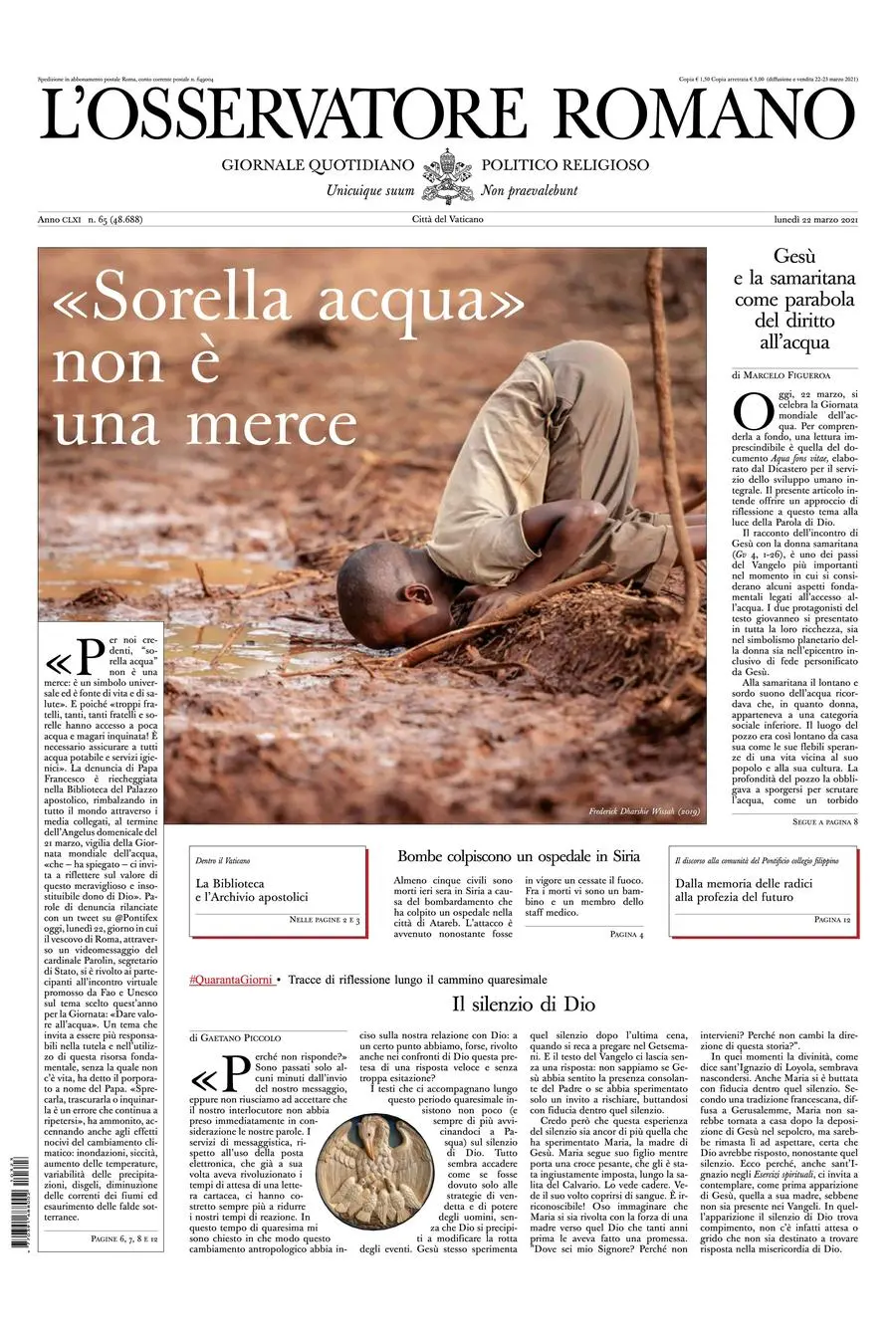 L’Osservatore Romano, 22 marzo 2021, prima pagina