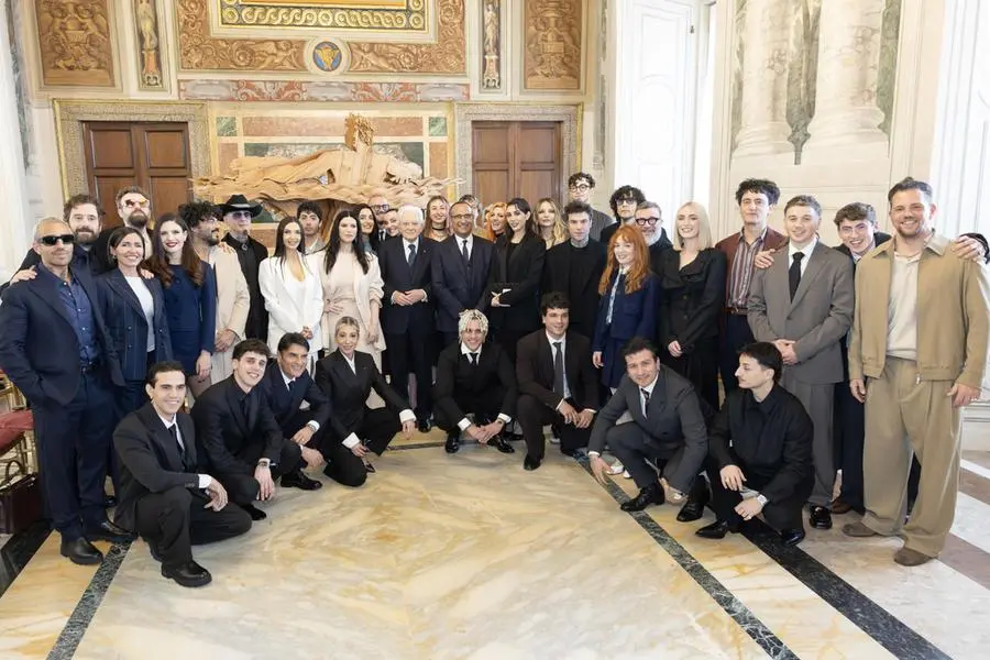 The President of the Republic, Sergio Mattarella, meets the participants of the 76th edition of the Sanremo Festival, accompanied by the Host and Artistic Director, Carlo Conti, and the Co-host Laura Pausini, Rome 13 February 2026. ANSA/Francesco Ammendola - Quirinale press office + PRESS OFFICE, PRESS OFFICE, HANDOUT PHOTO, NO SALES, EDITORIAL USE ONLY + NPK