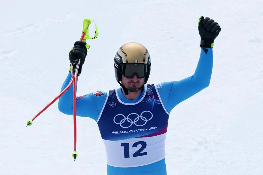 Milano Cortina 2026 Olympics - Alpine Skiing - Men's Downhill - Stelvio Ski Centre, Bormio, Italy - February 07, 2026. Dominik Paris of Italy reacts during the men's downhill REUTERS/Gintare Karpaviciute