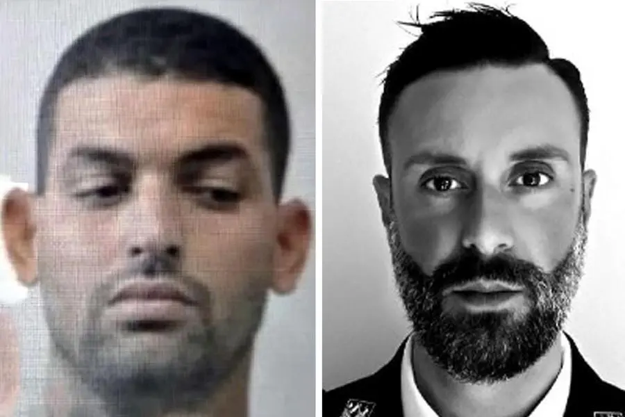 Abderrahim Mansouri (frame del Tg2) e il poliziotto Carmelo Cinturrino dal suo profilo Facebook , ANSA