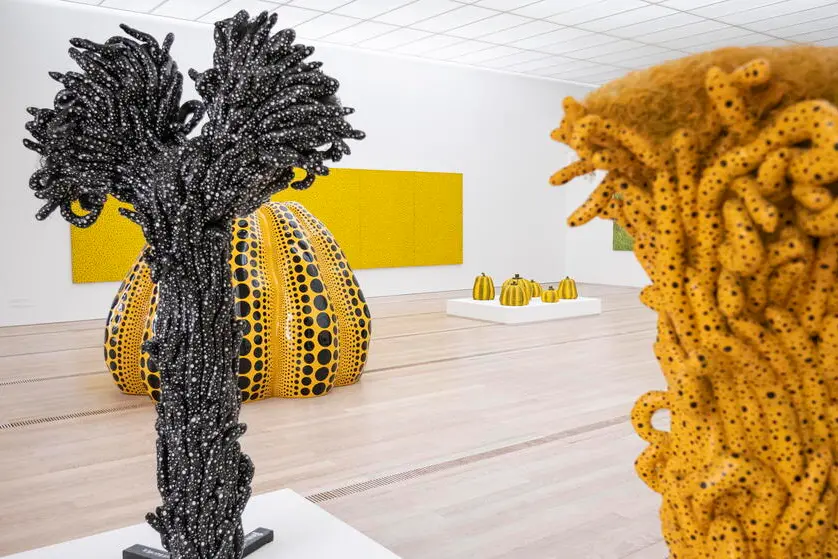 epa12444683 Artworks of Japanese artist Yayoi Kusama are on display at the Fondation Beyeler in Riehen, Switzerland, 10 October 2025. The exhibition runs from 12 October 2025 to 25 January 2026. EPA/ANDREAS BECKER