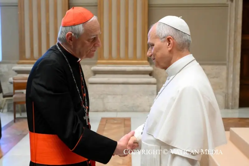 Leone with Cardinal Matteo Zuppi, president of the CEI