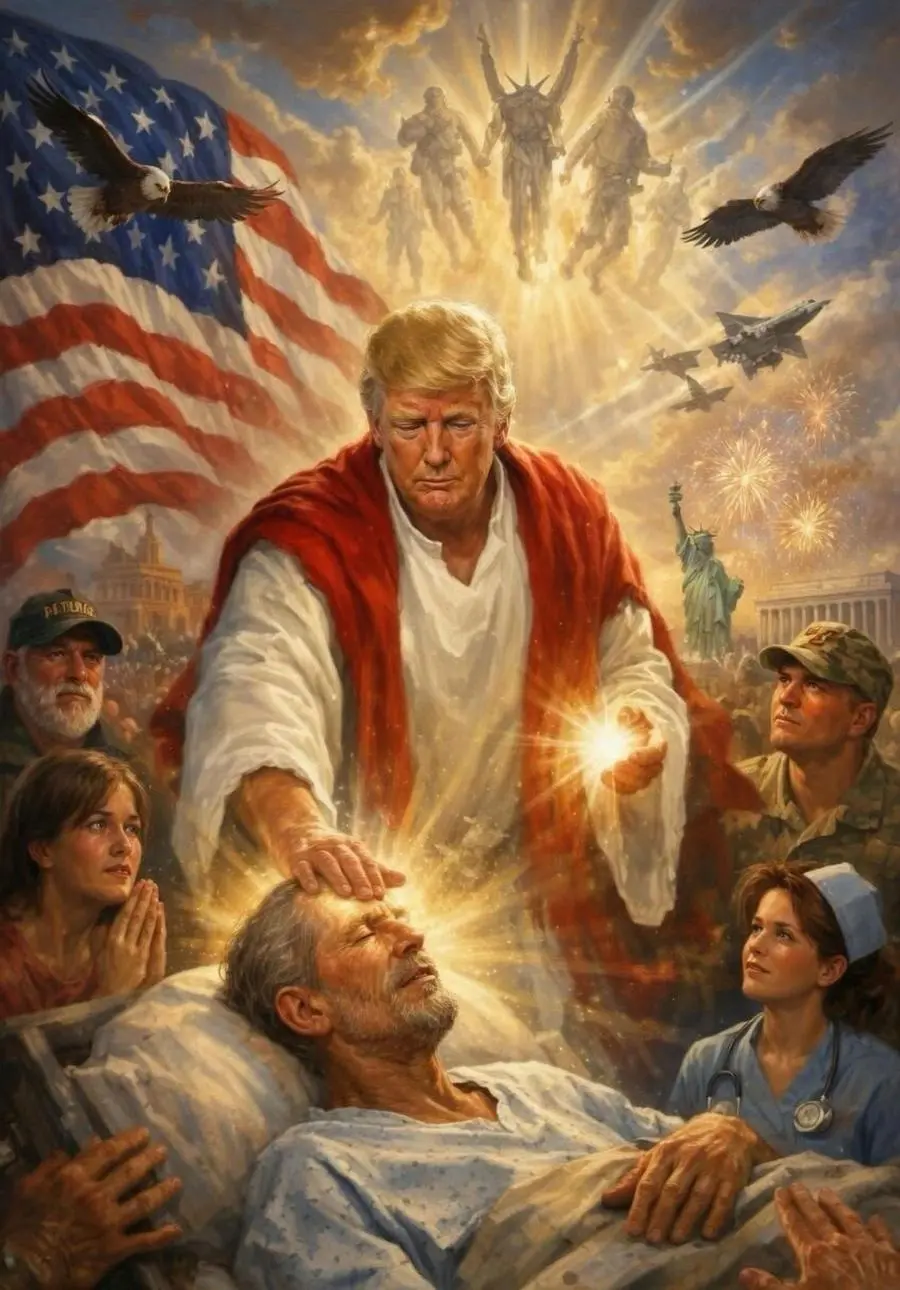 Una immagine generata con l'intelligenza artificiale, a tema religioso, pubblicata sul profilo su Truth di Donald Trump, 13 aprile 2026. TRUTH ++++ ATTENZIONE LA FOTO NON PUO' ESSERE PUBBLICATA O RIPRODOTTA SENZA L'AUTORIZZAZIONE DELLA FONTE DI ORIGINE CUI SI RINVIA+++ NPK +++