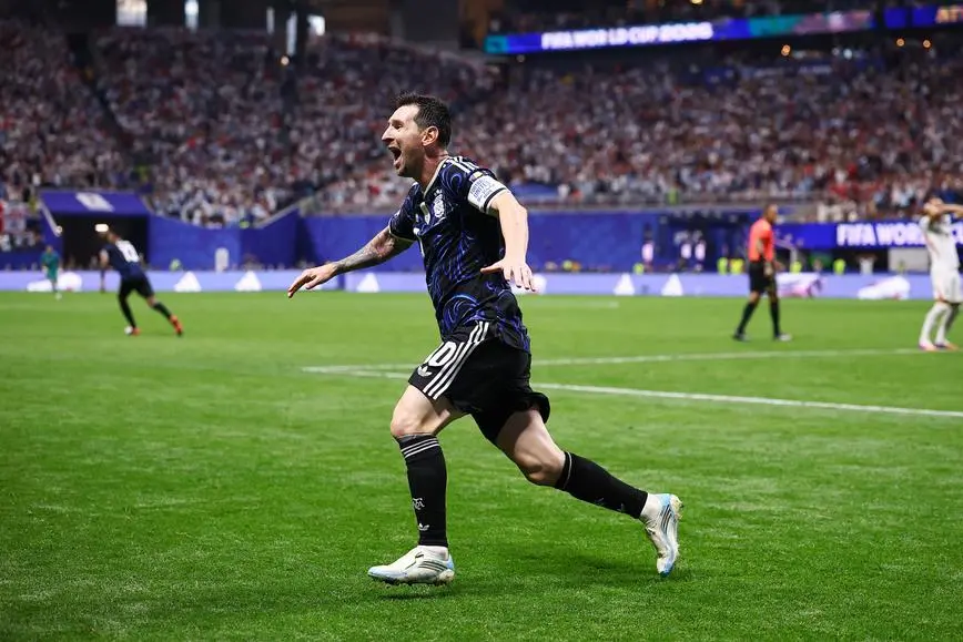Soccer Football - FIFA World Cup 2026 - Semi Final - England v Argentina - Atlanta Stadium, Atlanta, Georgia, U.S. - July 15, 2026 Argentina\\'s Lionel Messi celebrates after Lautaro Martinez scores their second goal REUTERS/Agustin Marcarian , REUTERS