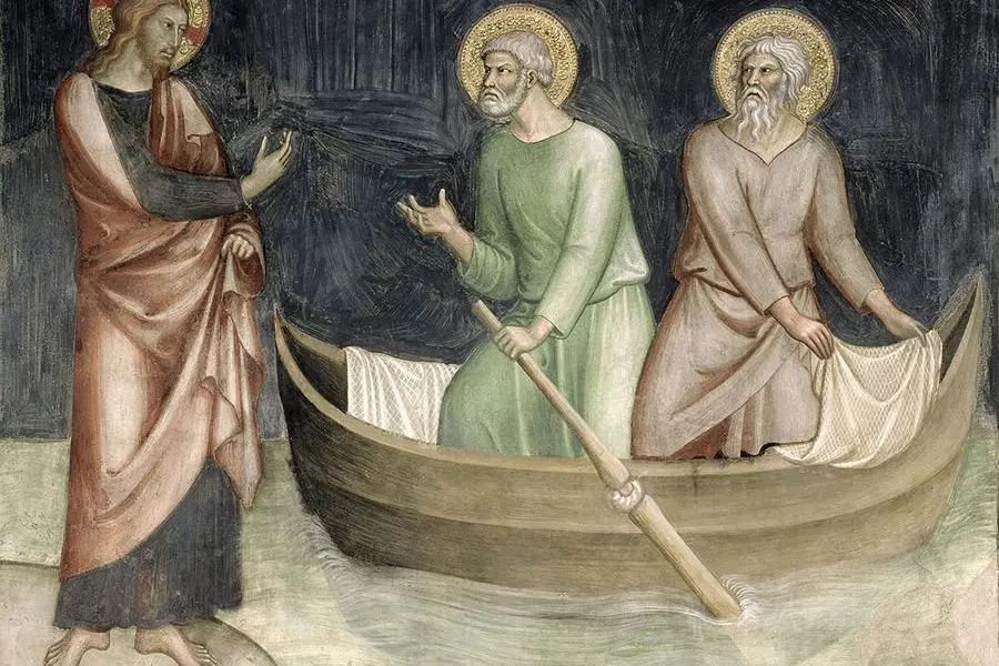 XAL249271 The Calling of St. Peter, from a series of Scenes of the New Testament (fresco) by Barna da Siena (fl.1350-55); Collegiata di Santa Maria Assunta, San Gimignano, Italy. , Bridgeman Images