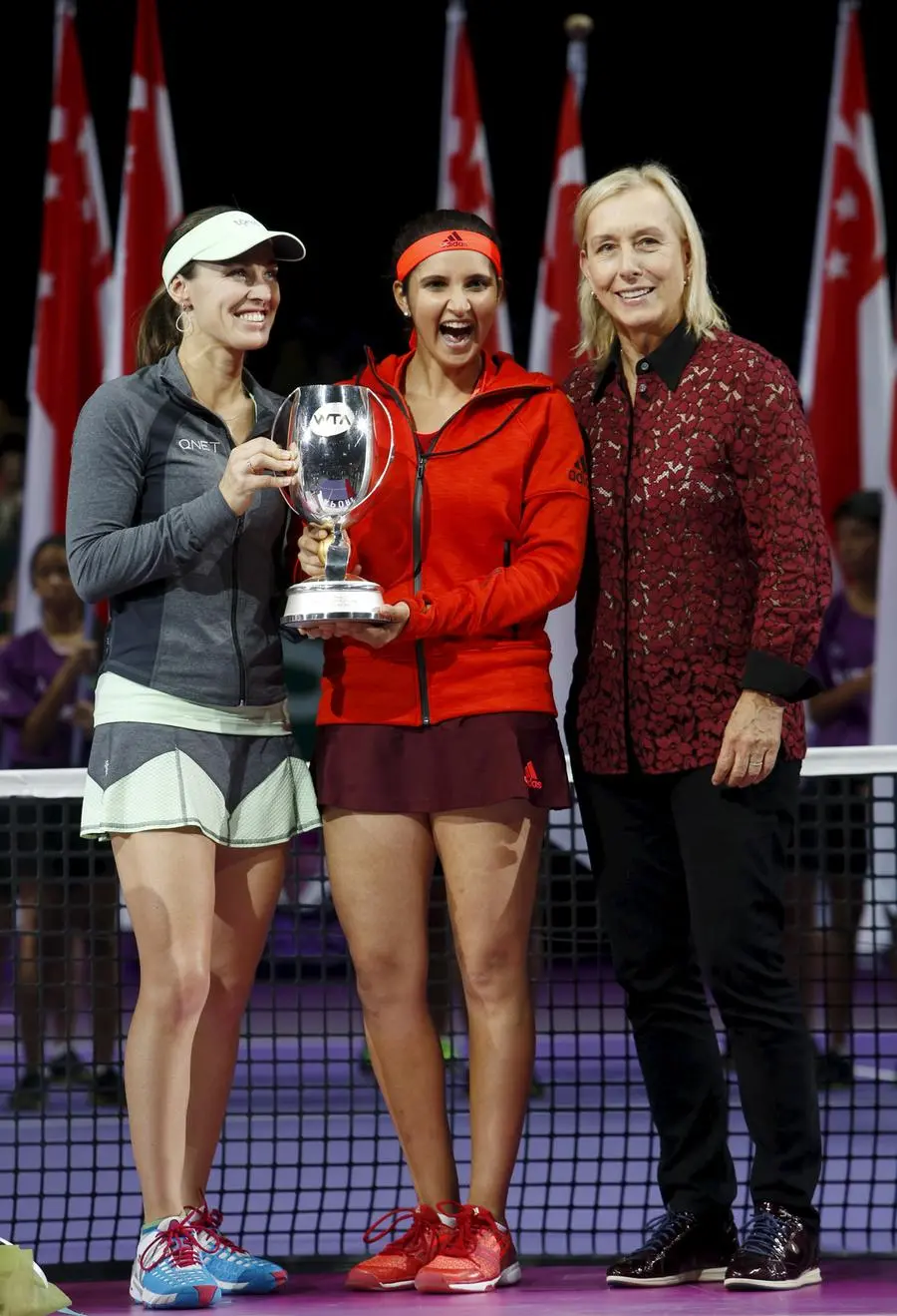 From left Martina Hingis with the Indian Sania Mirza and Martina Navratilova, in 2015