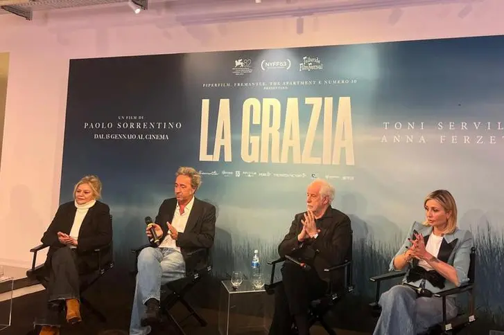 From left: Milvia Marigliano, Paolo Sorrentino, Toni Servillo and Anna Ferzetti during the presentation of the film in Rome on January 9th